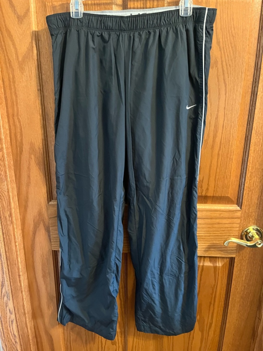 Nike dark gray Athletic Track Pants with White Piping Large